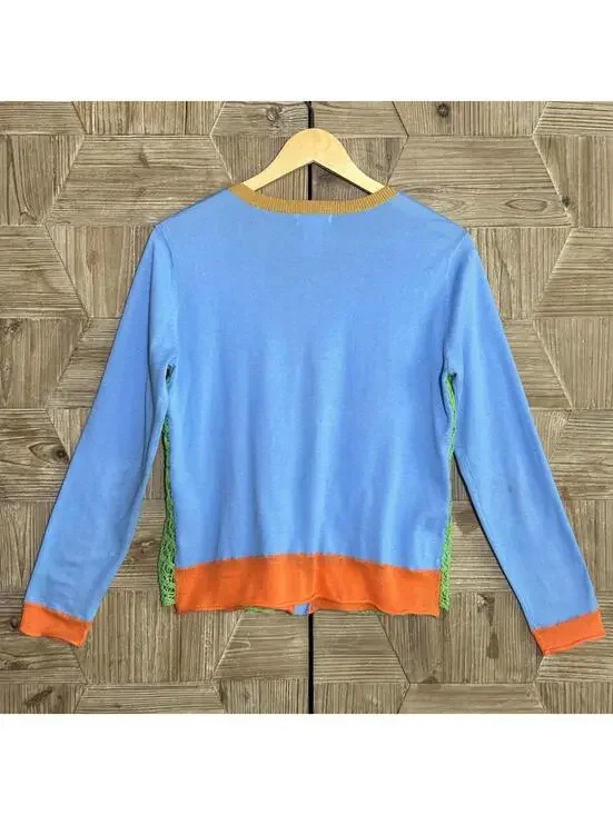 Orvis Women’s XS Blue Green Crochet Button Front Cardigan Knit Sweater Coastal - Picture 3 of 5